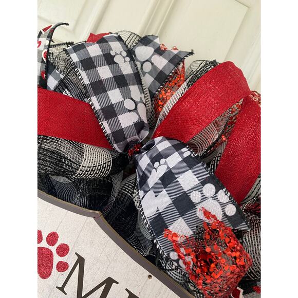 Home Sweet Home Paw Print Pet Dog Cat Mesh Wreath, Every Day Year Round Decor - Picture 2 of 8